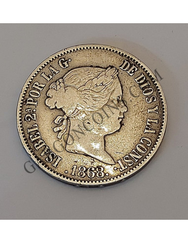 Isabel II 50 Centavos de  de Isabel IIeso Ceca Manila (Filipinas) 1868
