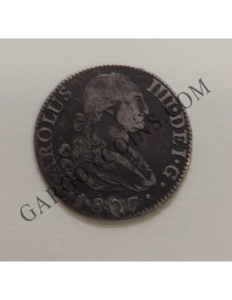 Carlos IV 2 Reales 1807 Madrid AI  MBC+ Patina negra