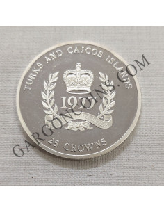 Turks and Caicos  25 crowns 1977 Jubileo de plata de Isabel II  KM 19