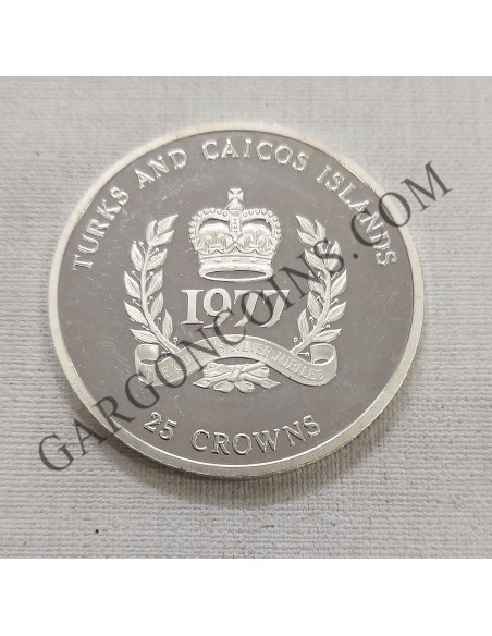 Turks and Caicos  25 crowns 1977 Jubileo de plata de Isabel II  KM 19