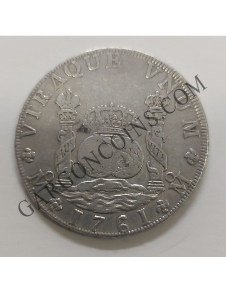 Carlos III  Columnario de 8 Reales 1761 Mexico MM  en EBC