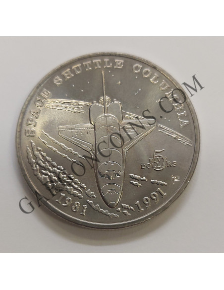 Marshall Islands 5 Dolares de 1991 X Aniversario del Transbordador Columbia