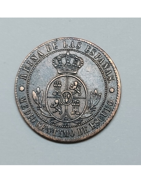 Isabel II  Medio Céntimo de Escudo Sevilla del 1868 