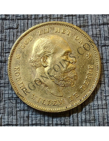 Holanda 10 goulden de Guilklermo II del 1877 en oro km105