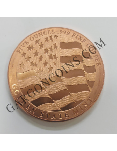 Espectacular pieza de 5 onzas de cobre puro de Golden State Mint. Motivo Azteca