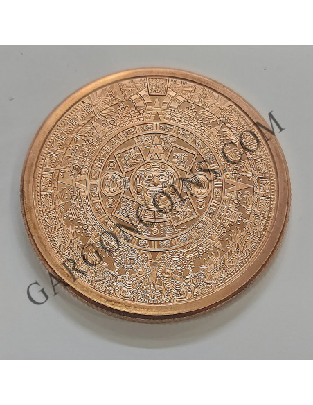 Espectacular pieza de 5 onzas de cobre puro de Golden State Mint. Motivo Azteca