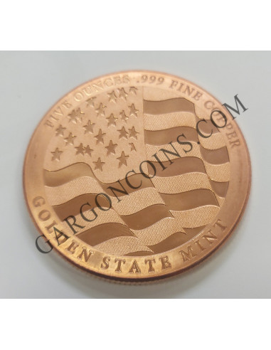 Espectacular pieza de 5 onzas de cobre puro de Golden State Mint. MotivoBandera y Aguila de Usa