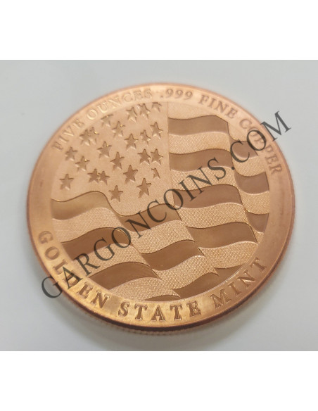 Espectacular pieza de 5 onzas de cobre puro de Golden State Mint. MotivoBandera y Aguila de Usa