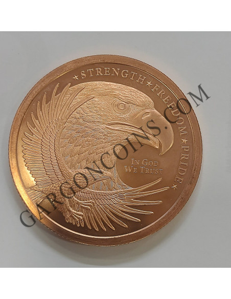 Espectacular pieza de 5 onzas de cobre puro de Golden State Mint. MotivoBandera y Aguila de Usa