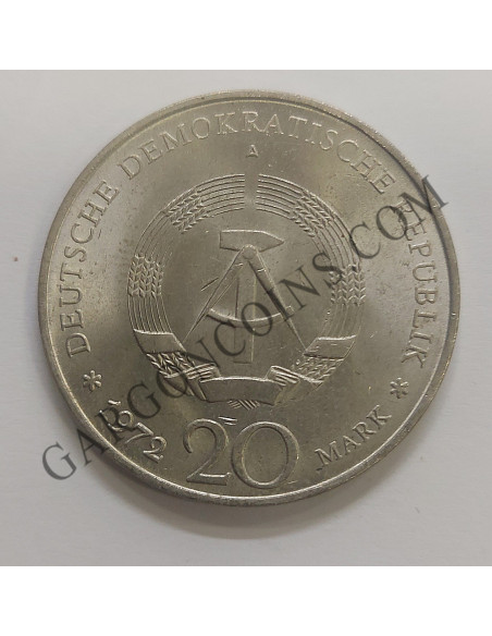 República Democratica Alemana DDR 20  Marcos 1972 ceca A Berlín  RDA 1er Presidente de la RDA - Wilhelm Pieck