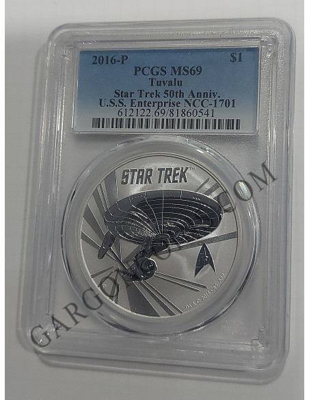 Tuvalu 1 Dolar 2016-P del 50 Aniversario de Star Trek : U.S.S. Enterprise. Certificado PCGS