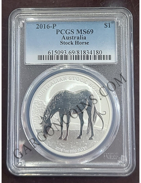 Australia  1 Dolar 2016 Stock Horse Certificado PCGS  MS 69 onza troy