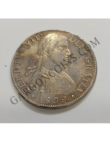 Fernando VII 8 reales 1809 Mexico TH en EBC con partes de Brillo Original