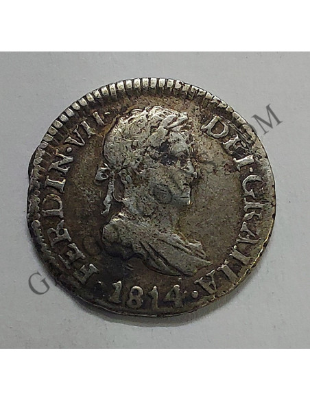 Fernando VII 1/2 Real de Cadiz del 1814 C J muy Rara