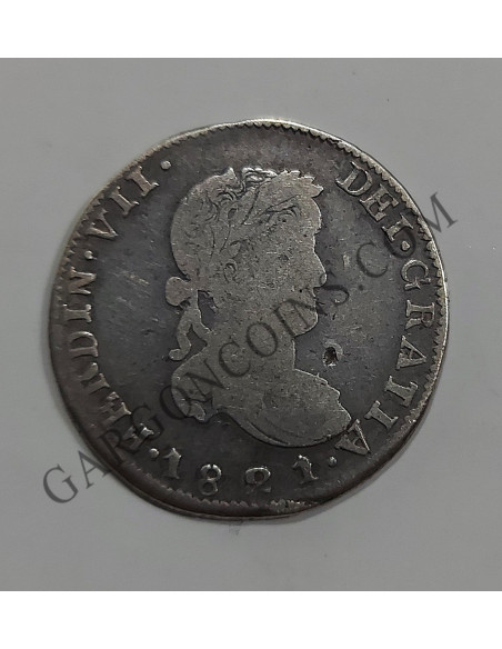 Fernando VII 2 Reales de Zacatecas 1821 RG