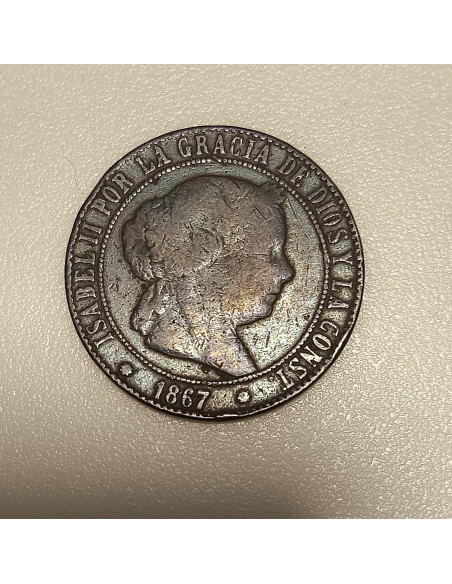 Isabel II  5 centmos escudo 1867 Barcelona om