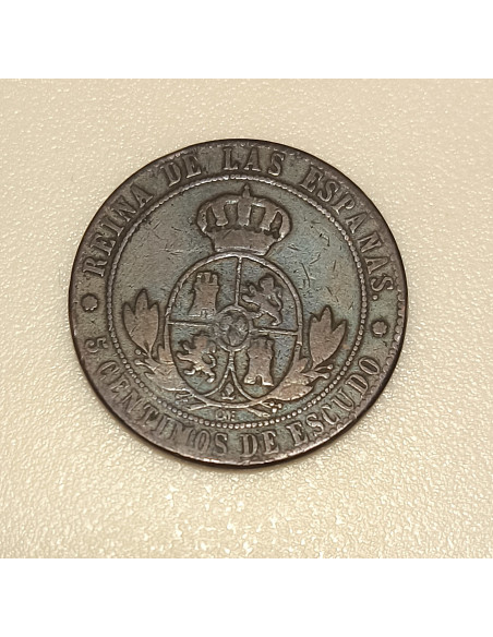 Isabel II  5 centmos escudo 1867 Barcelona om