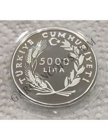 Turquia 5000 Lira 1984 Proof.. Serie: Juegos Olímpicos de Verano Los Angeles 1984