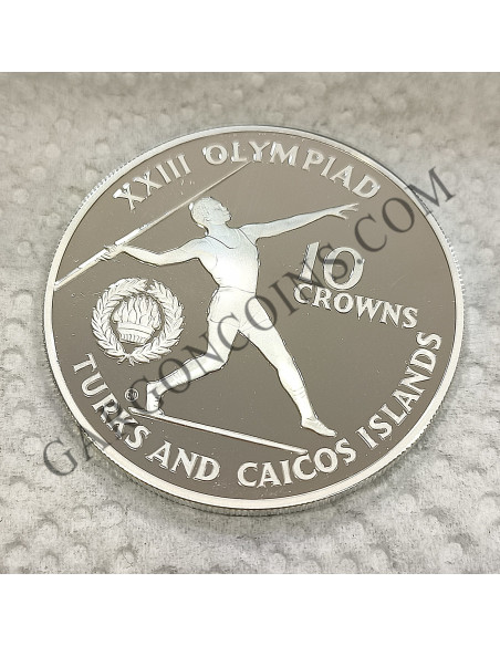 Turks and Caicos 10 Crowns 1984 Proof. Juegos Olímpicos de Verano Los Angeles 1984.