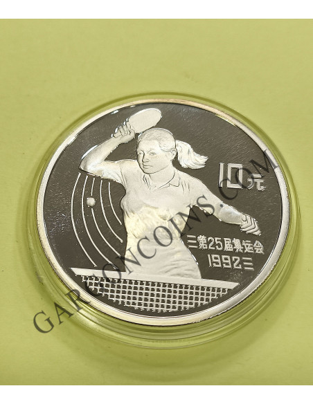 China 10 yuan 1991 Juegos ollimpicos Barcelona 92. Plata Proof Tenis de mesa