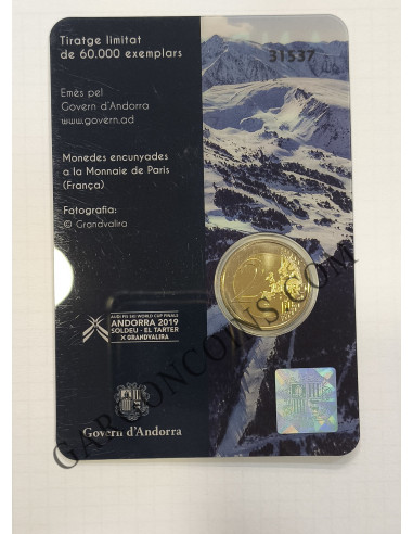 Andorra 2€ 2019 Final de la copa del mundo de esquí. La mas rara de las emitidas hasta aohra