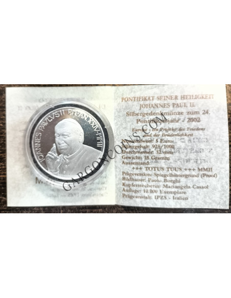 Vaticano Juan Pablo II 5 € del año 2002 en calidad Proof