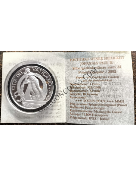 Vaticano Juan Pablo II 5 € del año 2002 en calidad Proof