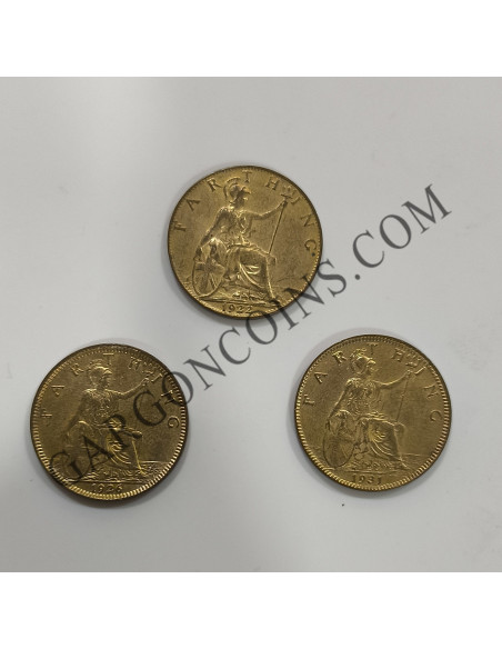 Lote 3 monedas Gran Bretaña de 1  Farhing sin circular de 1922/26/31