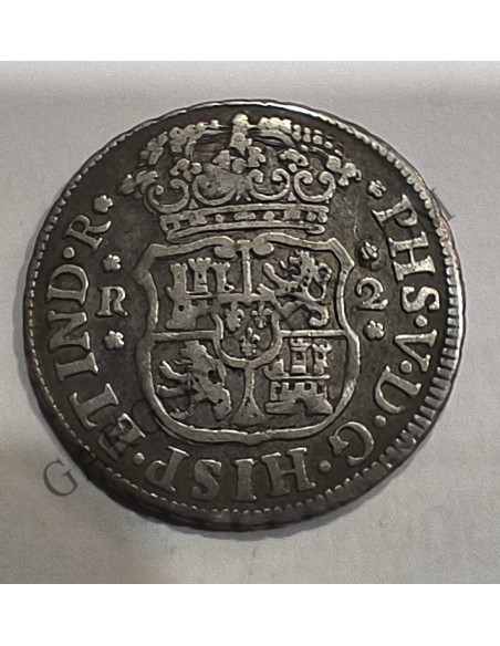Felipe V 2 Reales 1745 ceca de Mexico Mº-M  EBC Columnario