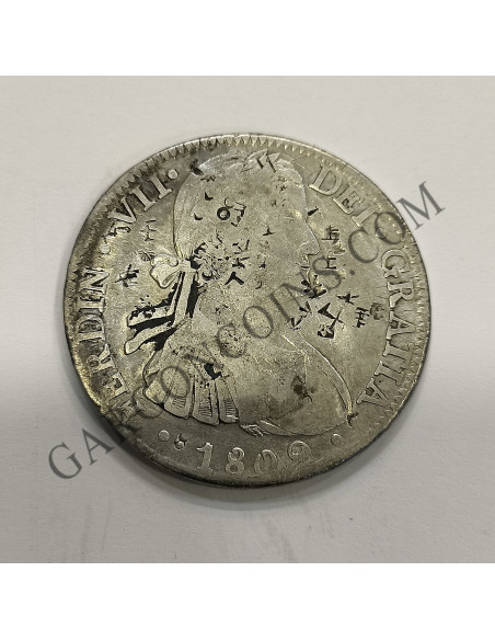 Fernando VII 8 Reales del 1809 Mexico TH .Resellos Chinos en toda la moneda
