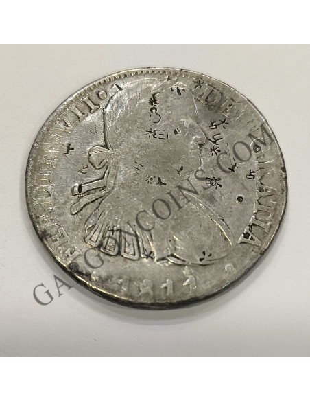 Fernando VII 8 Reales del 1811  Mexico HJ .Resellos Chinos en anverso de la moneda