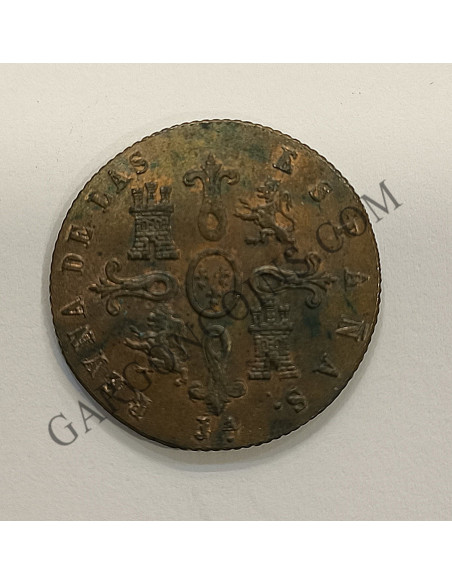 Isabel II  4 maravedies de 1847 de Jubia S/C Brillo Original