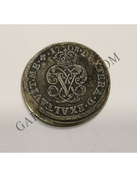  Felipe V 2 reales 1708 Ceca de Segovia con  Y coronada