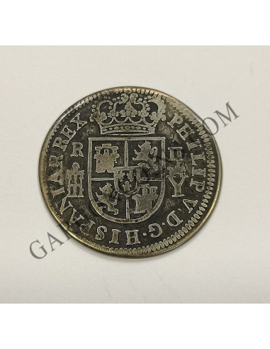  Felipe V 2 reales 1708 Ceca de Segovia con  Y coronada