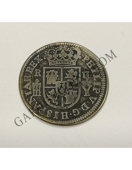  Felipe V 2 reales 1708 Ceca de Segovia con  Y coronada