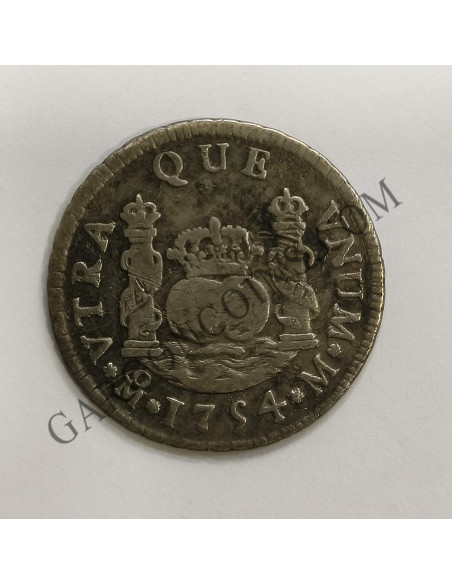 Fernando VI  2 Reales 1754  Mexico M columnario MBC+