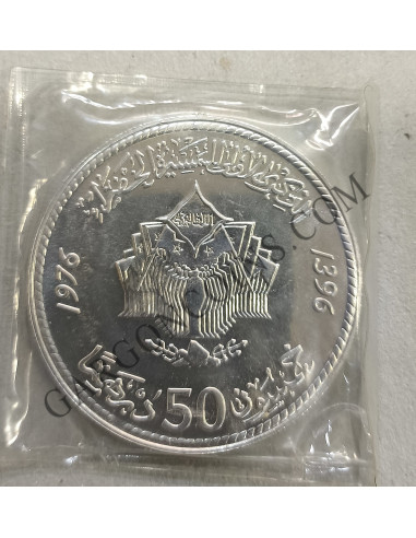Marruecos 50 Dirhams 1976 Aniversario de la marcha verde .Plata Y68