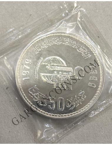 Marruecos 50 Dirhams 1979 año internacional del niño.Plata Y67