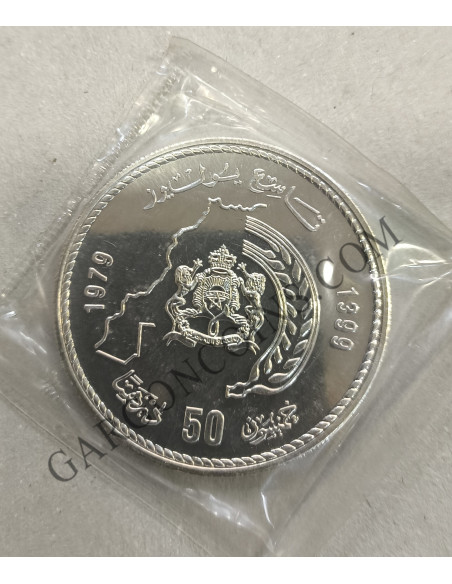Marruecos 50 Dirhams 1979 50 años de Hassan II Plata Y 76