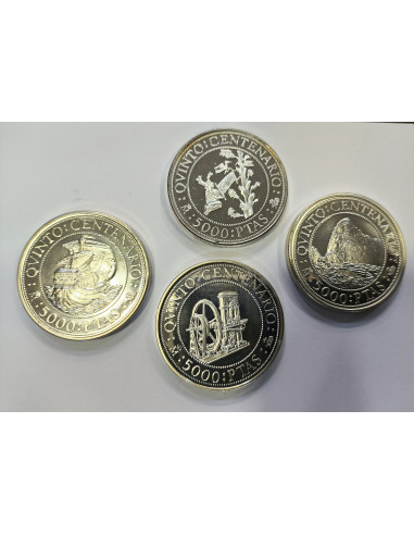 V Centenario 1989/92 4 monedas de 5000 pesetas FDC