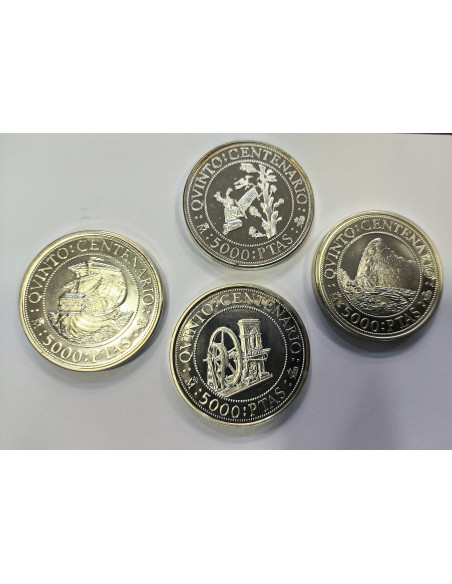 V Centenario 1989/92 4 monedas de 5000 pesetas FDC