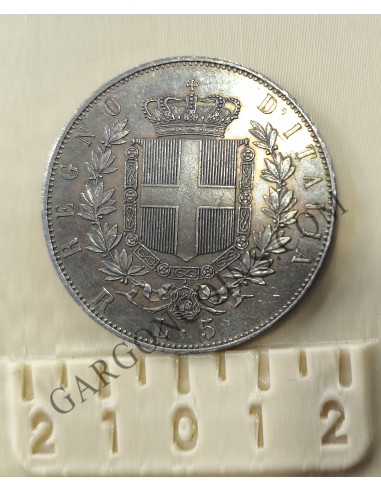 Italia 5 Liras Vitorio Emanuele II 1877 Roma S/C Pátina uniforme UnC