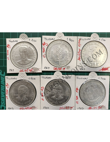 LOTE 2  6 * Monedas Filipinas 1 Piso de 26.45 gr de Plata de 0.900