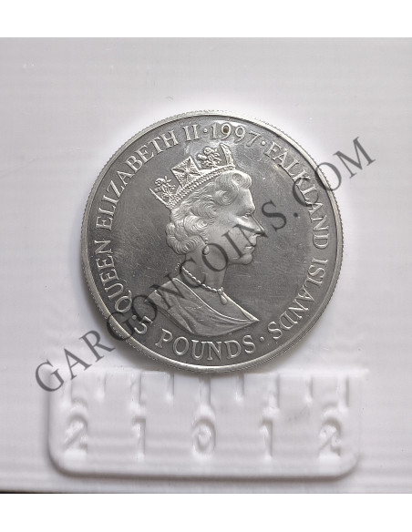 Falkland Islands. Malvinas 5 Poundas 1997  50 años de Elizabeth y Philip 1947-97 