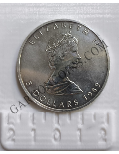 Canada 5 Dolares  1989  1 onza Plata pura Maple Leaf