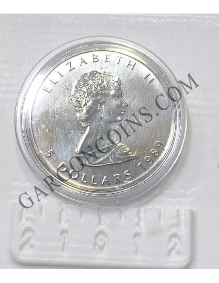 Canada 5 Dolares  1989  1 onza Plata pura Maple Leaf