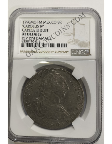 Carlos IV 8 Reales 1790 Mexico FM EBC Certificada