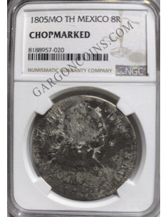 Carlos IV 8 Reales 1805  Mexico TH  Resellos chinos CERTIFICADA