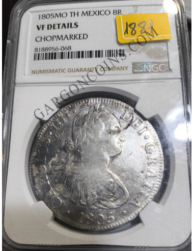 Carlos IV 8 Reales 1805  Mexico TH  Resellos chinos CERTIFICADA