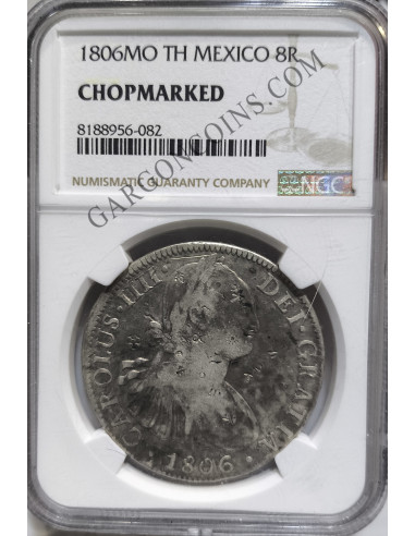 Carlos IV 8 Reales Mexico T H 1806 MBC  Resellos Chinos y certificada
